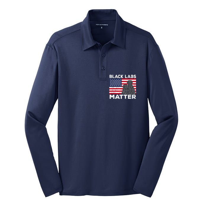 Black Labs Matter Parody Labrador Dog 4th Of July Silk Touch Performance Long Sleeve Polo