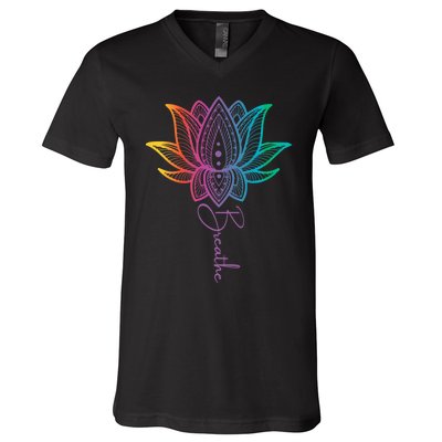 Breathe Lotus Mandala Unalome Inspire & Shine Creations V-Neck T-Shirt