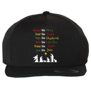 Believe Like Mary Trust Like Joseph Nativity Scene Christian Wool Snapback Cap