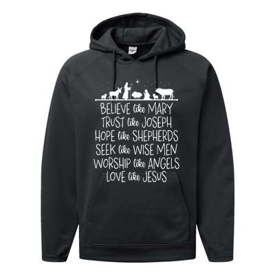 Believe Like Mary Trust Like Joseph Praying Christmas Hopes  Performance Fleece Hoodie