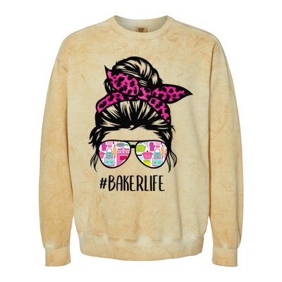 Baker Life Messy Bun Hair Baking Pink Pastry Baker Chef Colorblast Crewneck Sweatshirt