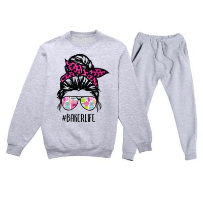 Baker Life Messy Bun Hair Baking Pink Pastry Baker Chef Premium Crewneck Sweatsuit Set