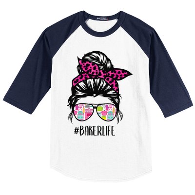 Baker Life Messy Bun Hair Baking Pink Pastry Baker Chef Baseball Sleeve Shirt