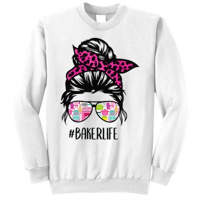 Baker Life Messy Bun Hair Baking Pink Pastry Baker Chef Sweatshirt