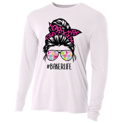 Baker Life Messy Bun Hair Baking Pink Pastry Baker Chef Cooling Performance Long Sleeve Crew