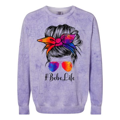 Bebe Life Messy Hair Bun Floral Women Mother's Day Colorblast Crewneck Sweatshirt