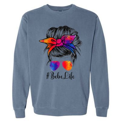 Bebe Life Messy Hair Bun Floral Women Mother's Day Garment-Dyed Sweatshirt