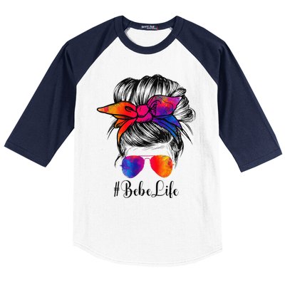 Bebe Life Messy Hair Bun Floral Women Mother's Day Baseball Sleeve Shirt