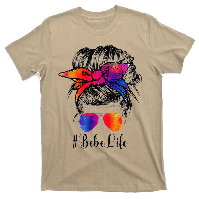 Bebe Life Messy Hair Bun Floral Women Mother's Day T-Shirt