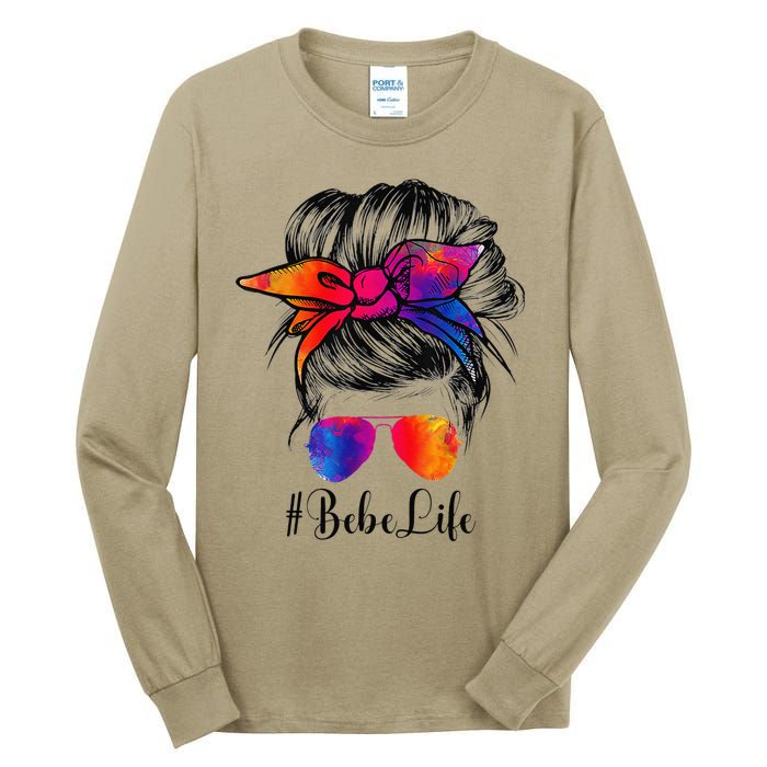 Bebe Life Messy Hair Bun Floral Women Mother's Day Tall Long Sleeve T-Shirt