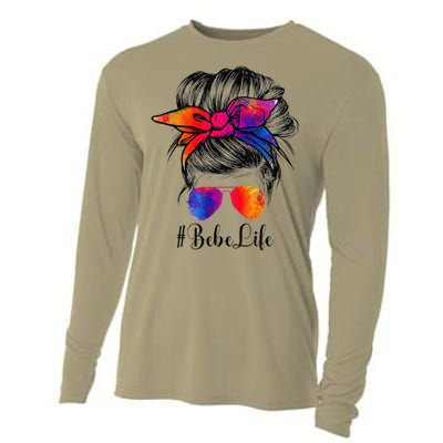 Bebe Life Messy Hair Bun Floral Women Mother's Day Cooling Performance Long Sleeve Crew