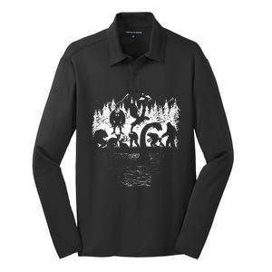 Bigfoot Loch Ness Monster Mothman Chupacabra Aliens Cryptid Silk Touch Performance Long Sleeve Polo