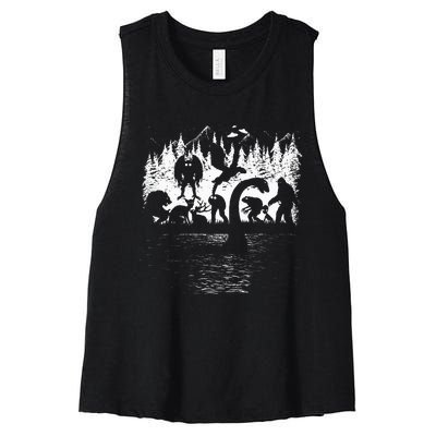 Bigfoot Loch Ness Monster Mothman Chupacabra Aliens Cryptid Women's Racerback Cropped Tank