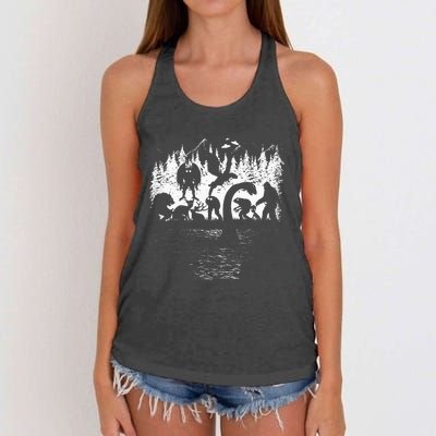 Bigfoot Loch Ness Monster Mothman Chupacabra Aliens Cryptid Women's Knotted Racerback Tank