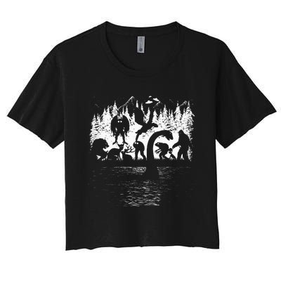 Bigfoot Loch Ness Monster Mothman Chupacabra Aliens Cryptid Women's Crop Top Tee