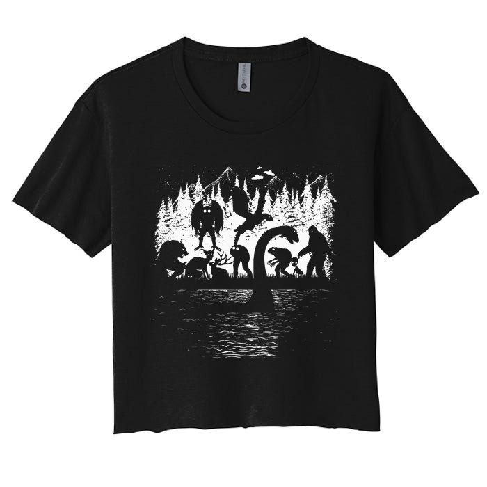 Bigfoot Loch Ness Monster Mothman Chupacabra Aliens Cryptid Women's Crop Top Tee