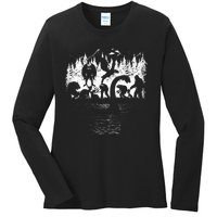 Bigfoot Loch Ness Monster Mothman Chupacabra Aliens Cryptid Ladies Long Sleeve Shirt