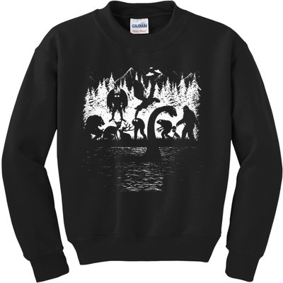 Bigfoot Loch Ness Monster Mothman Chupacabra Aliens Cryptid Kids Sweatshirt