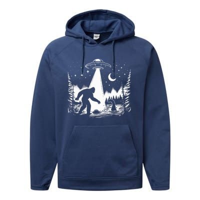 Bigfoot Loch Ness Monster & Ufo Alien Spaceship Performance Fleece Hoodie