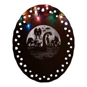 Bigfoot Loch Ness Monster Mothman And Aliens! Funny Cryptid Ceramic Oval Ornament