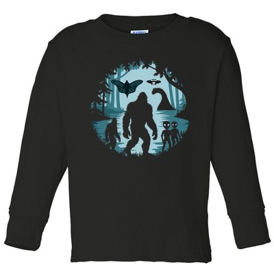 Bigfoot Loch Ness Monster Ufo And Aliens! Funny Cryptid Toddler Long Sleeve Shirt