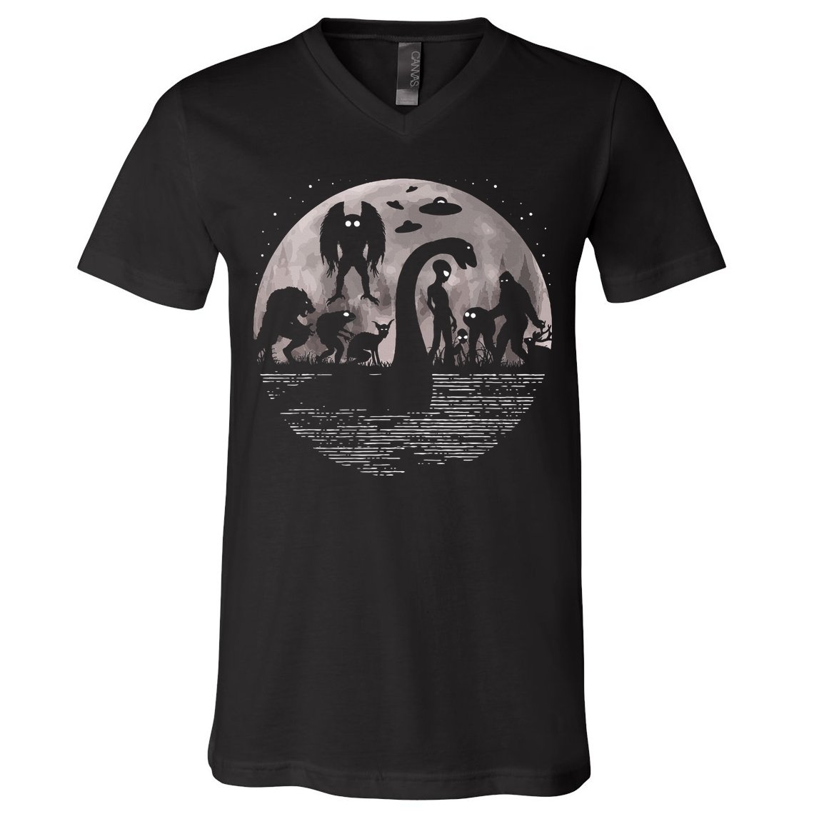 Bigfoot Loch Ness Monster Mothman And Aliens! Funny Cryptid V-Neck T-Shirt