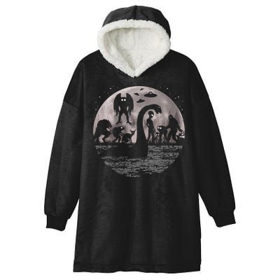 Bigfoot Loch Ness Monster Mothman And Aliens! Funny Cryptid Hooded Wearable Blanket