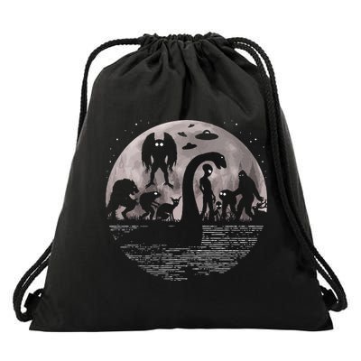Bigfoot Loch Ness Monster Mothman And Aliens! Funny Cryptid Drawstring Bag