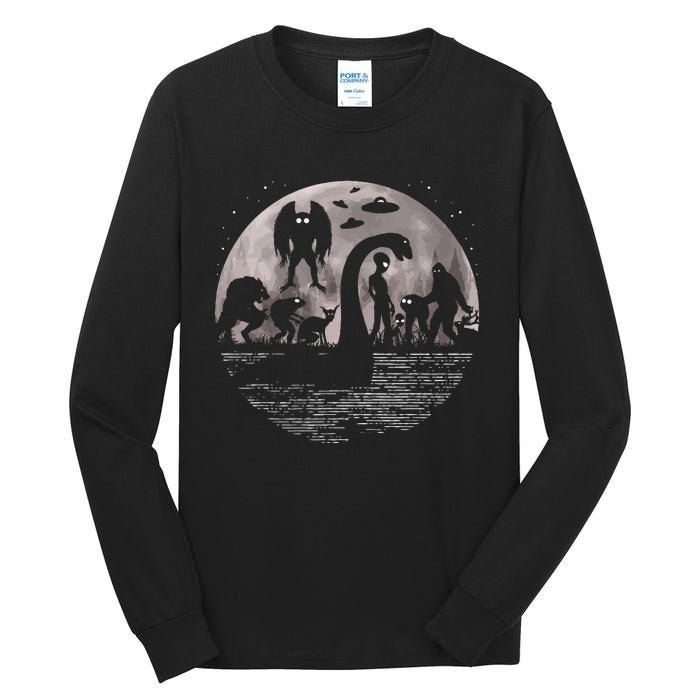 Bigfoot Loch Ness Monster Mothman And Aliens! Funny Cryptid Tall Long Sleeve T-Shirt