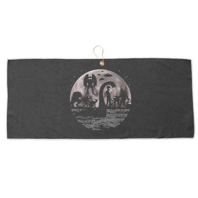 Bigfoot Loch Ness Monster Mothman And Aliens! Funny Cryptid Large Microfiber Waffle Golf Towel