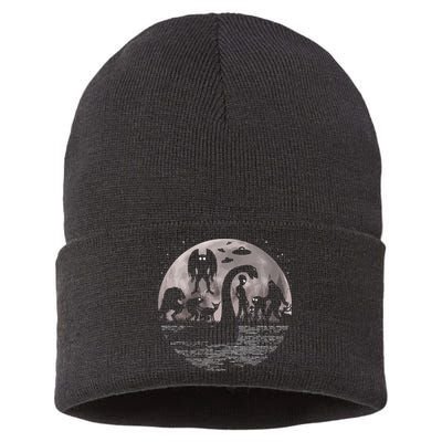 Bigfoot Loch Ness Monster Mothman And Aliens! Funny Cryptid Sustainable Knit Beanie