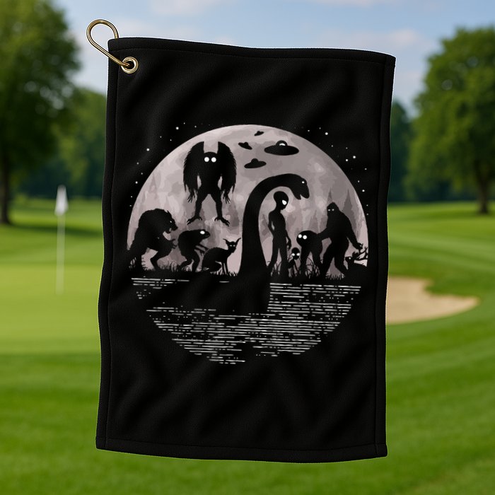 Bigfoot Loch Ness Monster Mothman And Aliens! Funny Cryptid Golf Towel