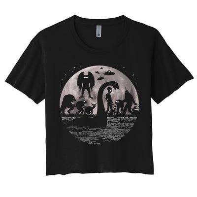 Bigfoot Loch Ness Monster Mothman And Aliens! Funny Cryptid Crop Top