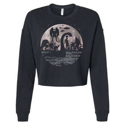 Bigfoot Loch Ness Monster Mothman And Aliens! Funny Cryptid Cropped Pullover Crew