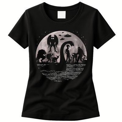 Bigfoot Loch Ness Monster Mothman And Aliens! Funny Cryptid Womens T-Shirt