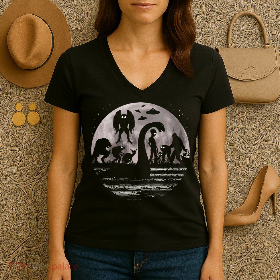Bigfoot Loch Ness Monster Mothman And Aliens! Funny Cryptid Women's V-Neck T-Shirt