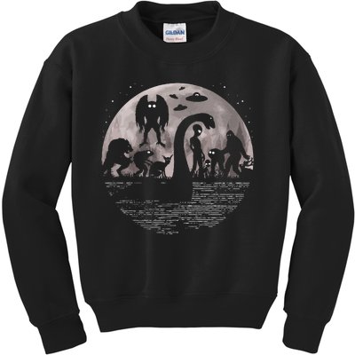 Bigfoot Loch Ness Monster Mothman And Aliens! Funny Cryptid Kids Sweatshirt