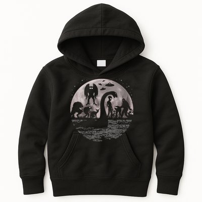 Bigfoot Loch Ness Monster Mothman And Aliens! Funny Cryptid Kids Hoodie