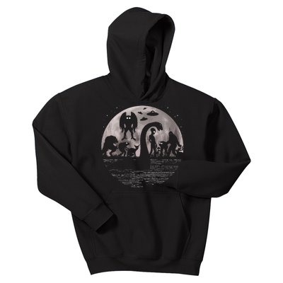 Bigfoot Loch Ness Monster Mothman And Aliens! Funny Cryptid Kids Hoodie