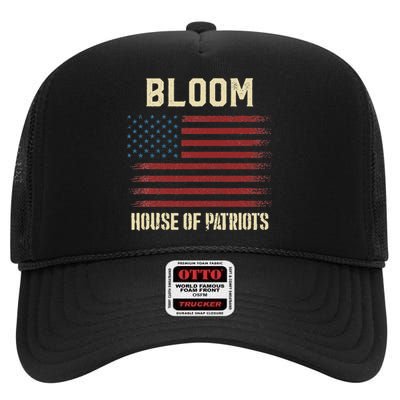 Bloom Last Name Surname American Flag Family High Crown Mesh Back Trucker Hat