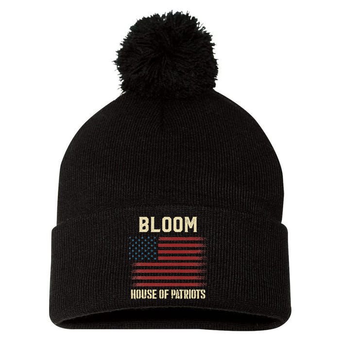 Bloom Last Name Surname American Flag Family Pom Pom 12in Knit Beanie