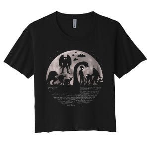 Bigfoot Loch Ness Monster Mothman And Aliens! Funny Cryptid Women's Crop Top Tee