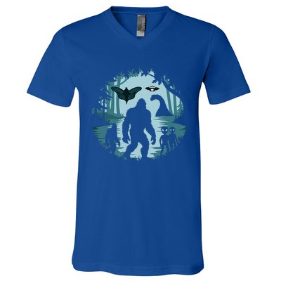 Bigfoot Loch Ness Monster Ufo And Aliens! V-Neck T-Shirt