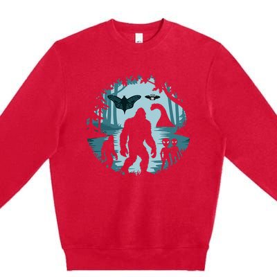 Bigfoot Loch Ness Monster Ufo And Aliens! Premium Crewneck Sweatshirt