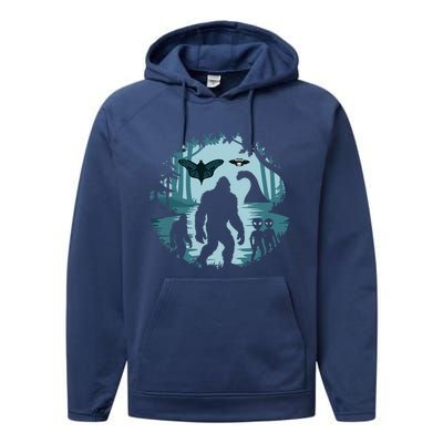 Bigfoot Loch Ness Monster Ufo And Aliens! Performance Fleece Hoodie