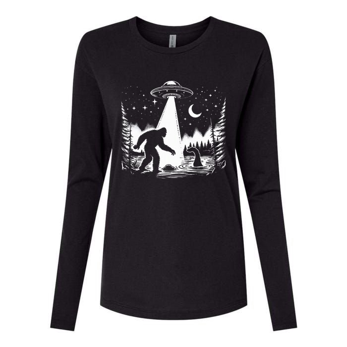 Bigfoot Loch Ness Monster & Ufo Alien Spaceship Womens Cotton Relaxed Long Sleeve T-Shirt