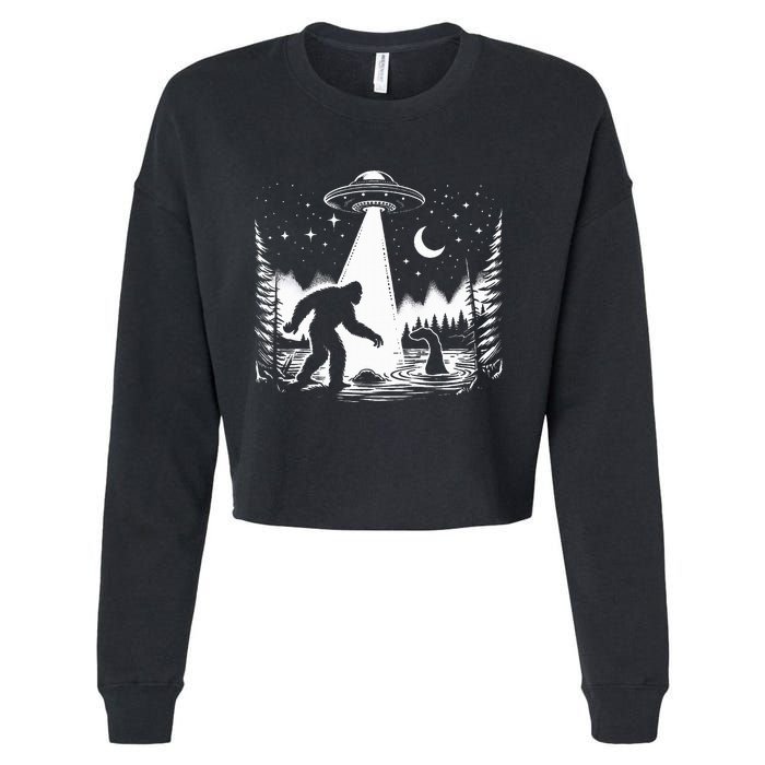 Bigfoot Loch Ness Monster & Ufo Alien Spaceship Cropped Pullover Crew