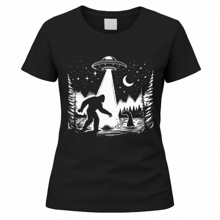 Bigfoot Loch Ness Monster & Ufo Alien Spaceship Women's T-Shirt