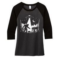 Bigfoot Loch Ness Monster & Ufo Alien Spaceship Women's Tri-Blend 3/4-Sleeve Raglan Shirt