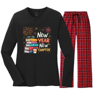 Book Lover New Year New Chapter Happy New Year 2025 Women's Long Sleeve Flannel Pajama Set 